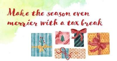 Various wrapped gifts below words "Make the season even merrier with a tax break"
