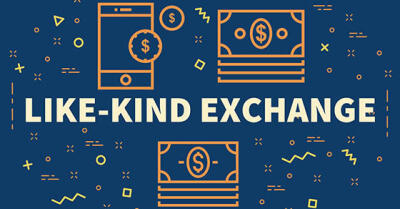 Graphic of money bills and smart phone with words "Like-Kind Exchange"